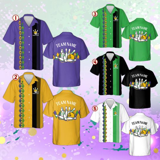 Discover Custom Mardi Gras Bowling Hawaiian Shirt, New Orleans Carnival Fleur De Lis Fat Tuesday Outfit, Retro NOLA Bowler Team Gift
