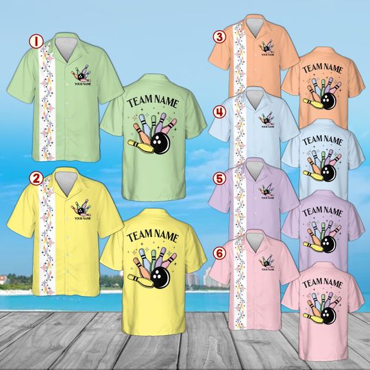 Personalized Pastel Bowling Shirt, Mid Century Modern Retro Hawaiian Shirt, 1950s Starburst Vintage Bowler Gift, Rockabilly Shirt