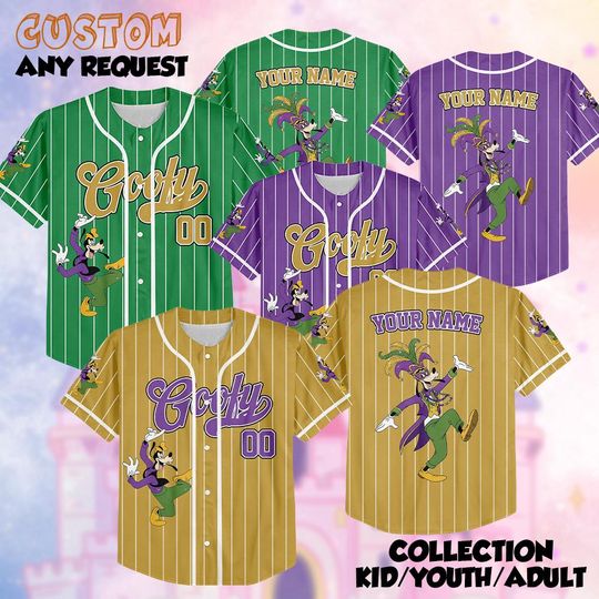 Discover Custom Goofy Mardi Gras Baseball Jersey, Disney Mickey And Friends Festival Shirt, New Orleans Trip Jersey, Disney World Family Trip