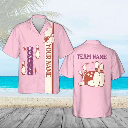 Discover Personalized Team Name Bowling Shirt, Retro 80s Style Hawaiian Shirt, Vintage Bowler Gift, Men Women Bowler Gift Idea