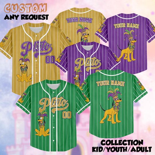 Discover Custom Pluto Mardi Gras Baseball Jersey, Disney Mickey And Friends Festival Shirt, New Orleans Trip Jersey, Disney World Family Trip