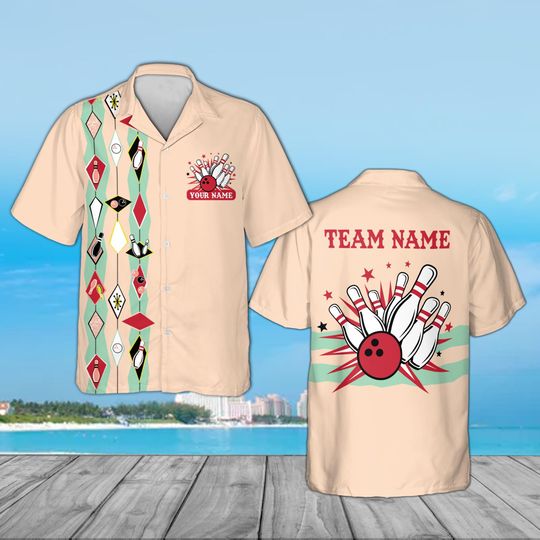 Discover Personalized  Bowling Hawaiian Shirt, Retro 1950s Vintage Style Hawaiian Shirt, Bowling League Uniform, Men Women Bowler Gift Idea