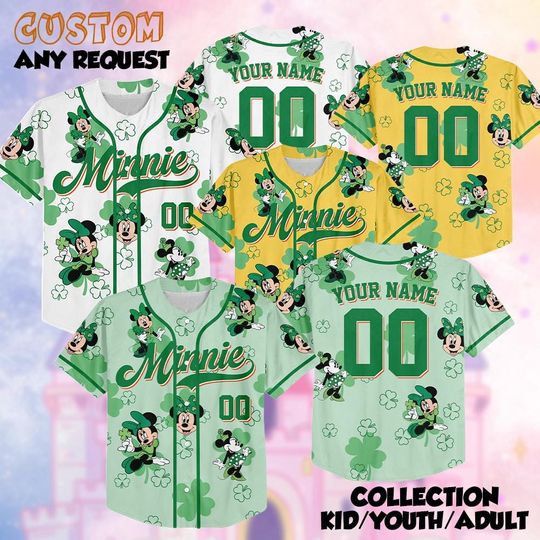 Discover Minnie Mouse St Patrick's Day Jersey Shirt, Minnie Shamrock Shirt, Minnie Lucky Irish Baseball Jersey, Disney St Patrick's Day Outfit