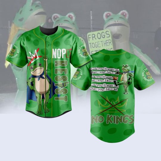 Portland Frog Resist No King Baseball Jersey, Resistance Merch, Anti Fascism Gift, Political Baseball Shirt