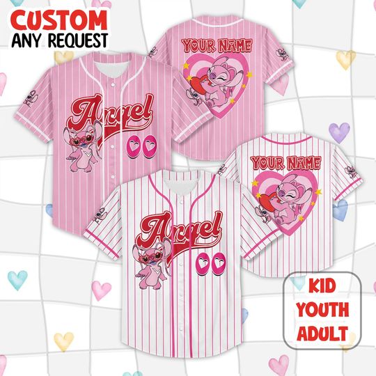 Discover Personalized Disney Stitch Angel Baseball Jersey, Kid Youth Adult Disney Angel Jersey, Disney Baseball Jersey, Birthday Gift Angel Fan