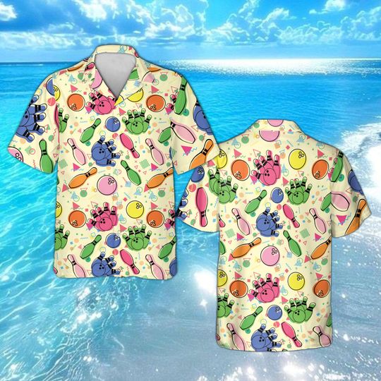 Discover Cream Bowling Team Shirt, Retro 80s 90s Geometric Aloha, Vintage 80s Memphis Button Down, Bowling Team Uniform Men Gift
