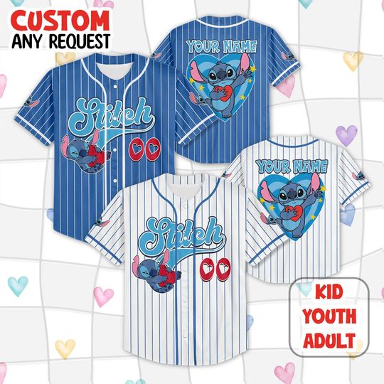 Discover Personalize Disney Vintage Stitch Baseball Jersey, Baseball Jersey Collection Choose Style Jersey Disneyland Birthday Gift