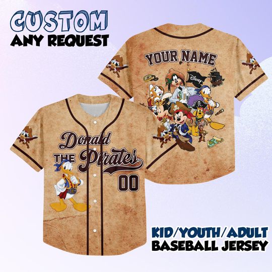 Discover Custom Donald & Friends Disney Pirates Baseball Jersey, Vintage Donald Duck Pirates Jersey, Retro 90s Pirates Shirt, Disney Cruise Shirt