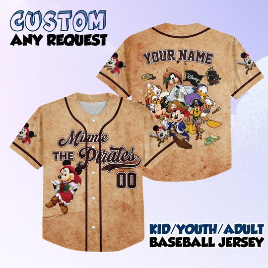 Discover Custom Minnie & Friends Disney Pirates Baseball Jersey, Vintage Minnie Mouse Pirates Jersey, Retro 90s Pirates Shirt, Disney Cruise Shirt