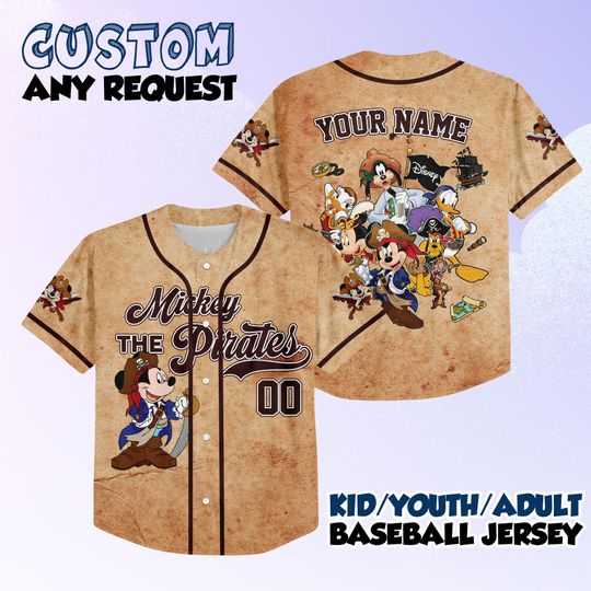 Discover Custom Mickey & Friends Disney Pirates Baseball Jersey, Vintage Mickey Mouse Pirates Jersey, Retro 90s Pirates Shirt, Disney Cruise Shirt