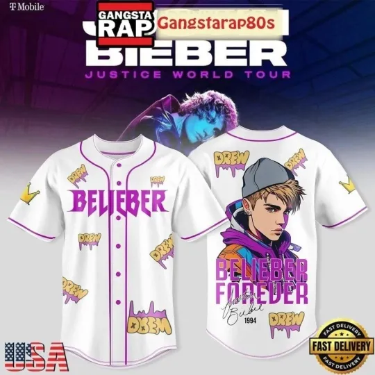Discover Justin Bieber 2026 Justice World Tour 3D Baseball Jersey AOP Shirt PP2858