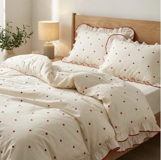 Discover Heart Ruffle Duvet Cover Set, Cottage Style Bedding, Romantic Farmhouse Bedroom Decor