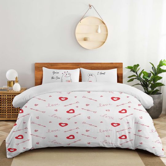 Discover Red Heart and Arrow Comforter Set - 4 Pieces Valentine's Day Bedding with You're the One Design for Couples