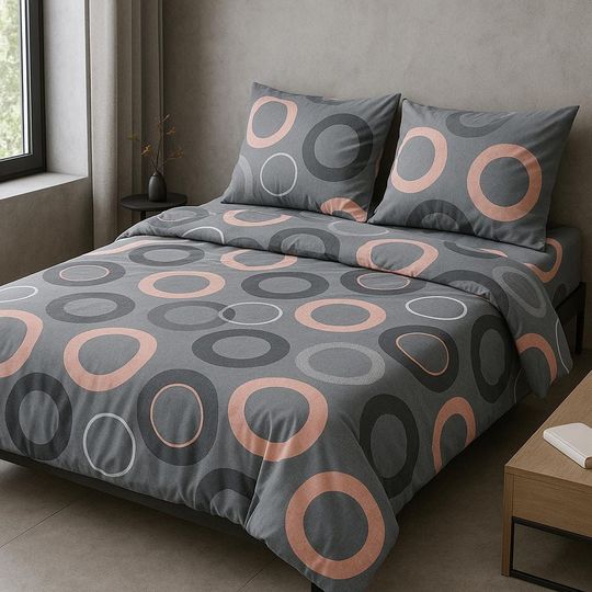 Discover Handmade Bedding Set  Gray Peach Circle Print, Loft Style