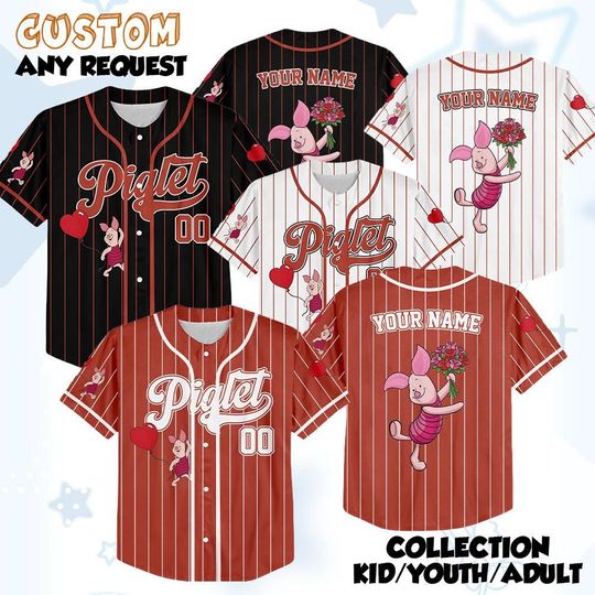 Discover Custom Piglet Valentines Day Baseball Jersey, Personalized Winnie the Pooh Baseball Shirt