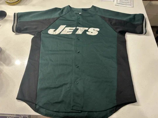 Discover Vintage New York Jets Majestic football Sewn Baseball Jersey Size Men’s XL
