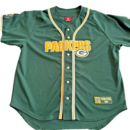 football Green Bay Packers Baseball Jersey XL Green Rare Button down S/S