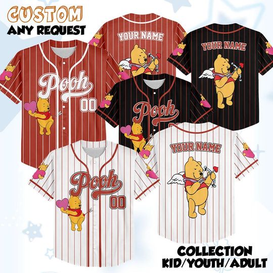 Discover Personalized Disney Winnie The Pooh Valentine Baseball Jersey, Custom Disney Valentine Jersey