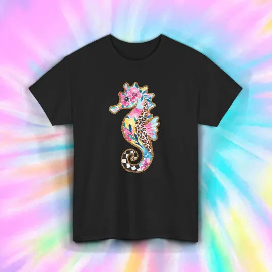 Discover Seahorse T-Shirt Colorful Coastal Ocean Animal Tropical Summer Unisex Tee