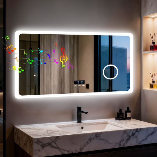 Discover 80/100/120/CM LED Bluetooth Bathroom Mirror Touch Antifog with 3X Magnifier Dimmable Date and Time Setting Vanity Mirror
