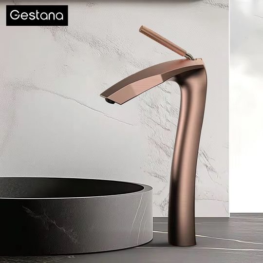 Discover Luxury Brushed Gold Brass Bathroom Faucet Modern Ceramic Cartridge Basin Mixer Tap Hot&Cold Water Deck- Mounted Sink Fixtures