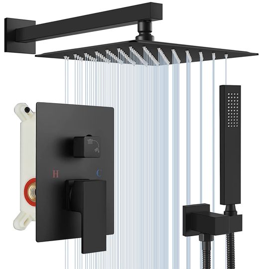 Discover Black Concealed Shower System Rain Waterfall Bathroom Embedded Shower Faucet Set with Tub Spout