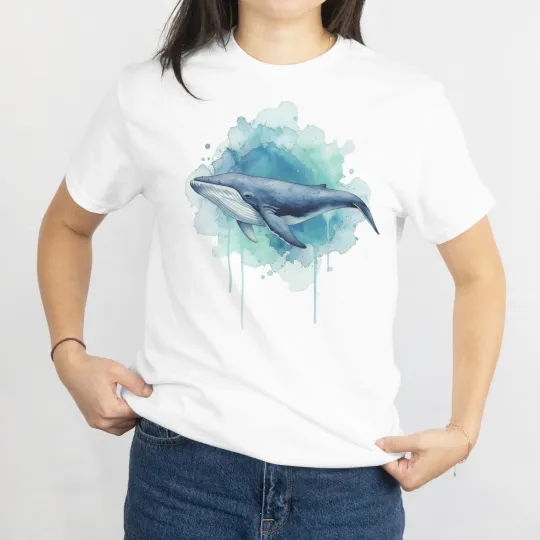 Discover Blue Whale Watercolor T-Shirt, Ocean Marine Animal Coastal Theme Unisex Tee