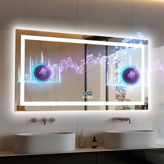 Discover XXL Bathroom Mirror Smart LED Vanity Mirror Wall Mounted with Bluetooth, Digital Display, Back Front Lit,Anti Fog for Hotel Hall