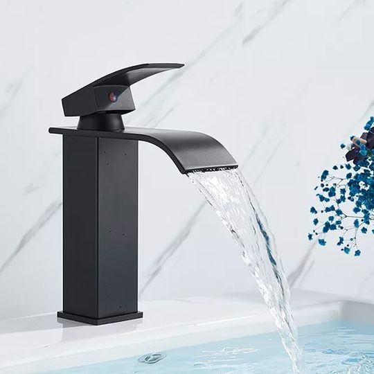 Discover Black Waterfall Bathroom Faucet Basin Vanity Vessel Sinks Mixer Tap Cold And Hot Water Tap Single Hole Bath Sink Faucets Crane