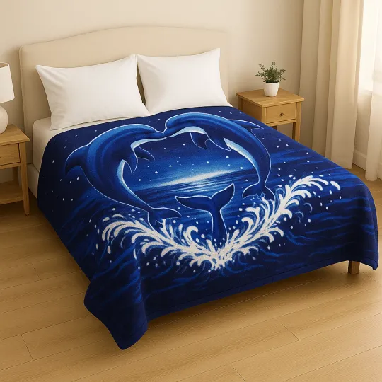 Discover Queen Fleece Blanket with Dolphin Ocean Print