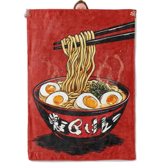 Discover Japanese Ramen Fleece Blanket, Food-Themed Flannel Blanket for Women
