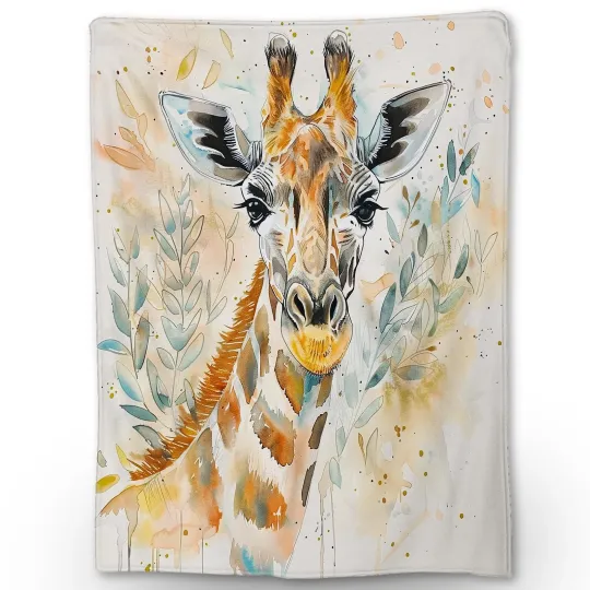 Discover Artistic Giraffe Watercolor Fleece Blanket - Cozy Lightweight Flannel Throw