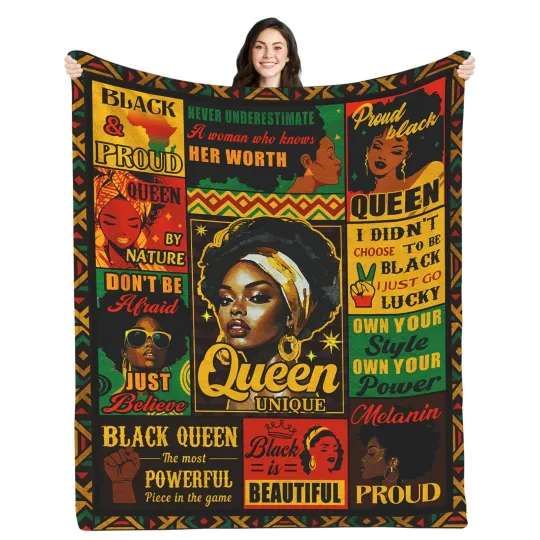 African American Gifts for Women Fleece Blanket for African Ladies and Girls Black Queen