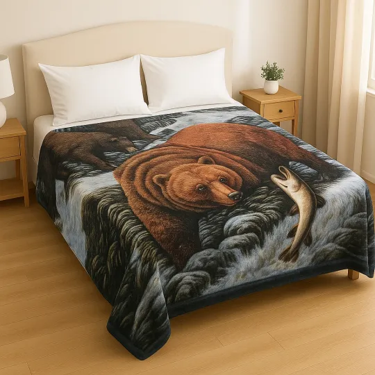 Discover Extremely Soft & Warm Queen Size Plush Blanket, Elegant Fishing Bear in River
