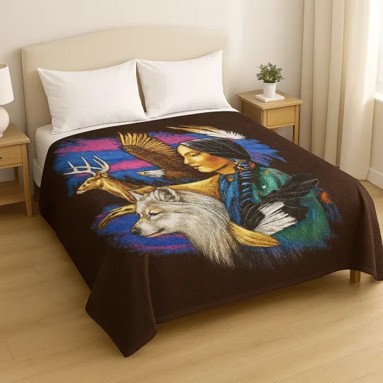Discover Extremely Soft & Warm Queen Size Plush Blanket, Pretty Native American Scene