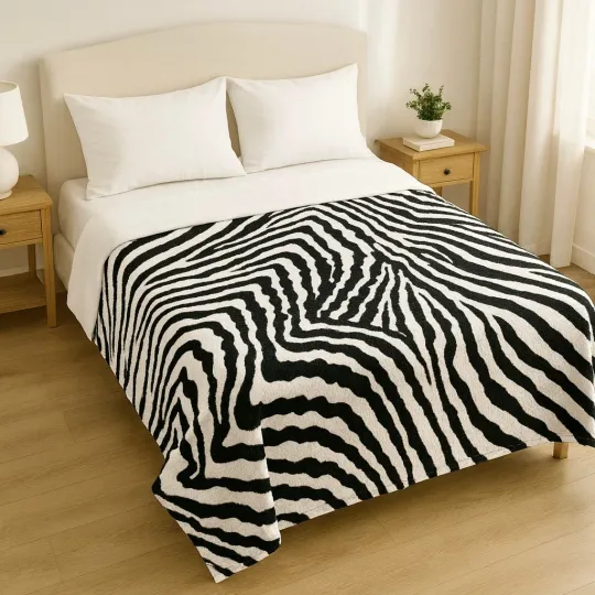 Discover Extremely Soft & Warm Queen Size Plush Blanket, Vibrant White Zebra Blanket