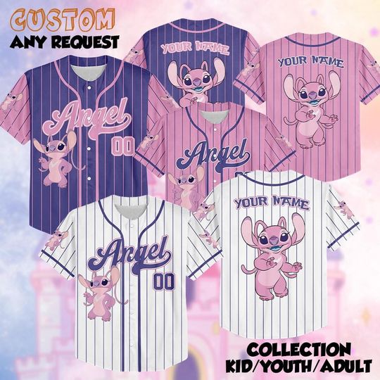 Discover Angel Baseball Jersey Custom, Lilo & Stitch Angel Jersey, Pink Disney Angel Shirt Personalized Name Number, Birthday Gift Kid Youth Adult