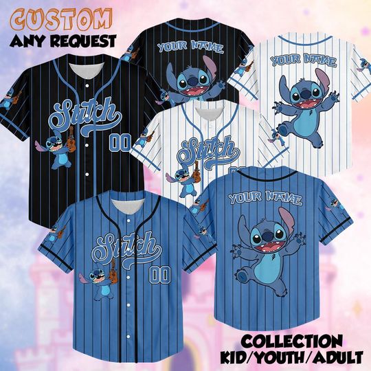 Discover Personalize Disney Vintage Stitch Baseball Jersey, Baseball Jersey Collection Choose Style Jersey Disneyland Birthday Gift