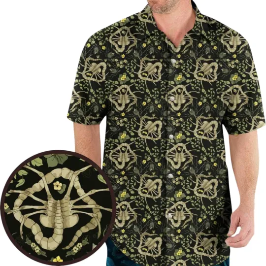 Discover Facehugger Flower Pattern Alien HHawaiian Shirt