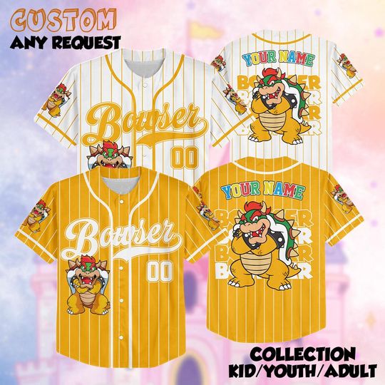 Custom Bowser Super Mario Baseball Jersey, Nintendo Super Mario Shirt