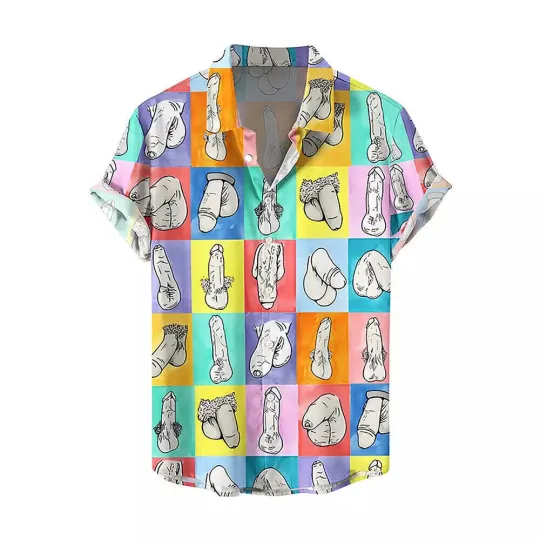 Discover Novelty Button Shirt Fun 3D Printed Short Sleeve T-Shirt Hawaiian Top Beach Mens
