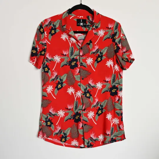 Buffalo Mens Lightweight Viscose Hawaiian Button-Up Dress Shirt