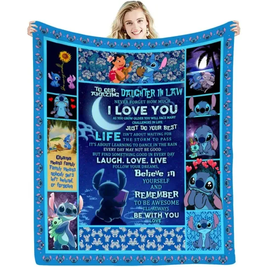 Discover Disney Stitch I Love You Cartoon Anime Disneyland Fleece Blanket