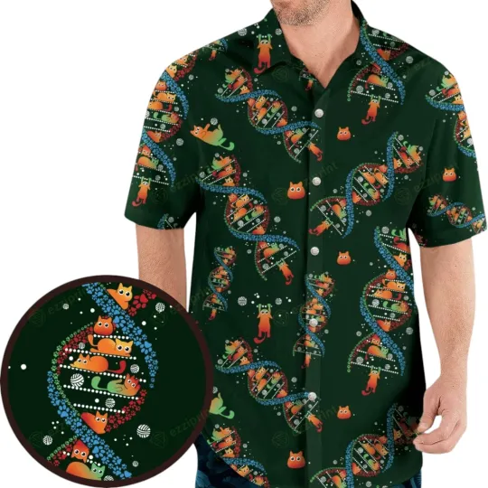 Discover Cat Kitten DNA Pattern Hawaiian Shirt, Funny Hawaiian Shirts for Men