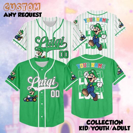 Custom Luigi Super Mario Baseball Jersey, Nintendo Super Mario Shirt