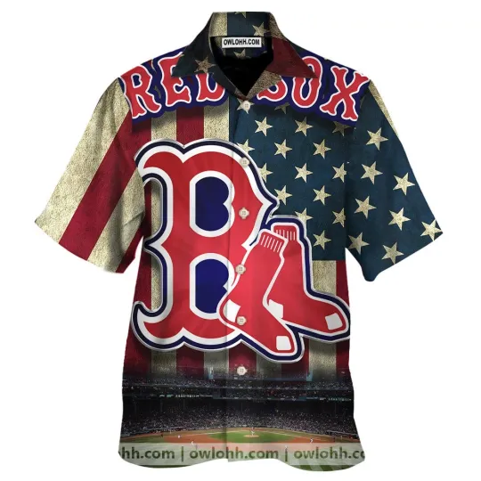 American Flag Boston Red Sox Unisex Hawaiian Shirt
