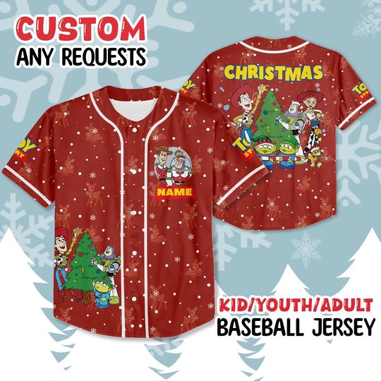 Discover Custom Toy Story Christmas Baseball Jersey, Disney Xmas Family Matching Shirts, Toy Story Birthday, Woody Buzz Lightyear Rex Slinky Dog