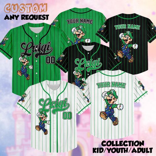 Custom Luigi Super Mario Christmas Baseball Jersey, Mario Family Matching Shirts