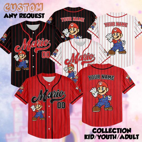 Custom Super Mario Christmas Baseball Jersey, Mario Family Matching Shirts