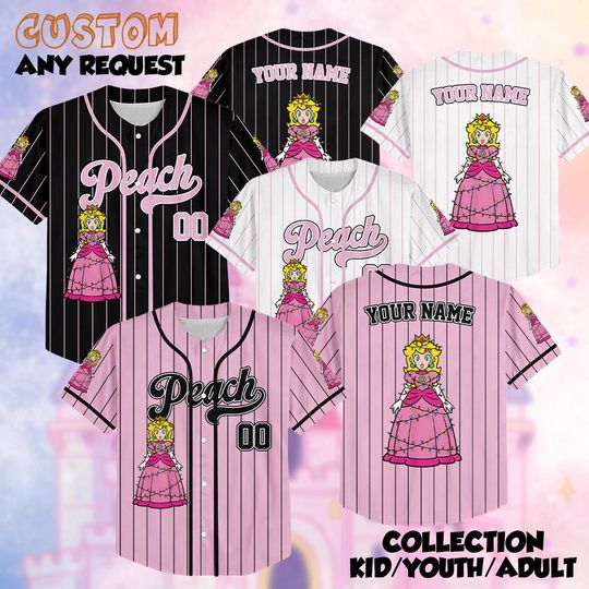 Custom Peach Super Mario Christmas Baseball Jersey, Mario Family Matching Shirts
